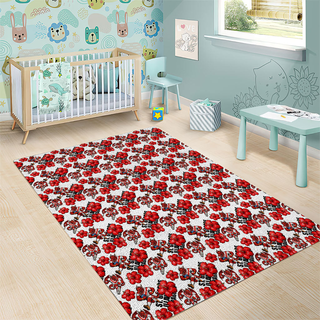 St. George Illawarra Dragons Area Rug Tropical Hibiscus Floral Seamless Rugby Mascot