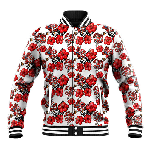 St. George Illawarra Dragons Baseball Jacket Tropical Hibiscus Floral Seamless Rugby Mascot