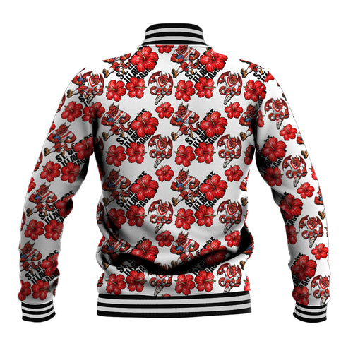 St. George Illawarra Dragons Baseball Jacket Tropical Hibiscus Floral Seamless Rugby Mascot