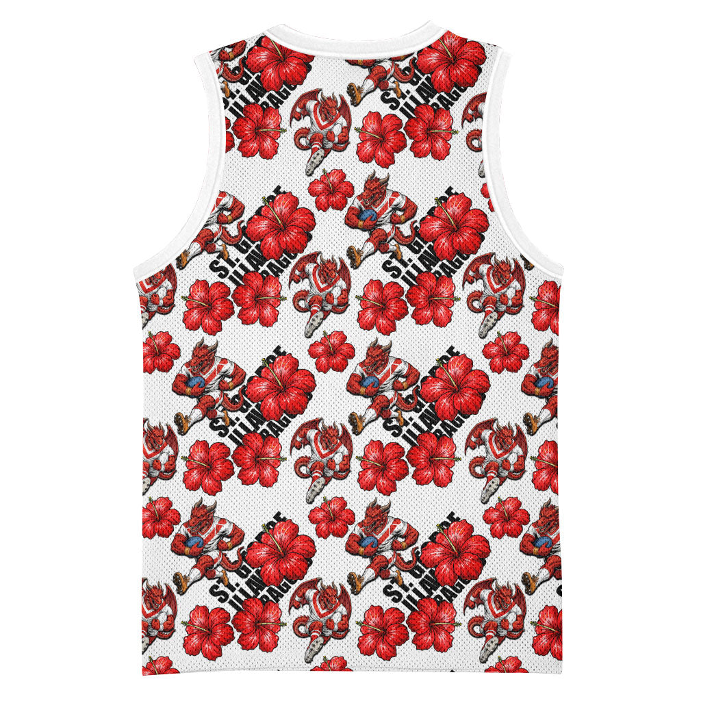St. George Illawarra Dragons Basketball Jersey Tropical Hibiscus Floral Seamless Rugby Mascot