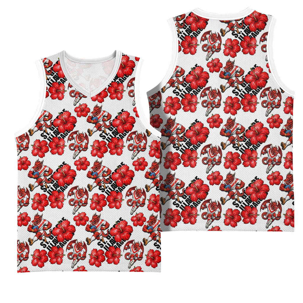 St. George Illawarra Dragons Basketball Jersey Tropical Hibiscus Floral Seamless Rugby Mascot