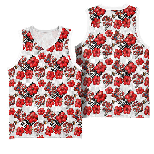 St. George Illawarra Dragons Basketball Jersey Tropical Hibiscus Floral Seamless Rugby Mascot