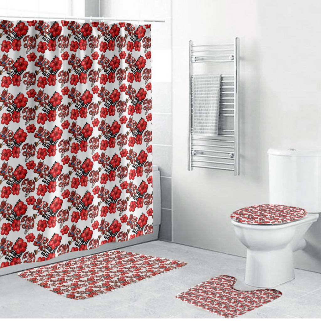 St. George Illawarra Dragons Bathroom Set Tropical Hibiscus Floral Seamless Rugby Mascot