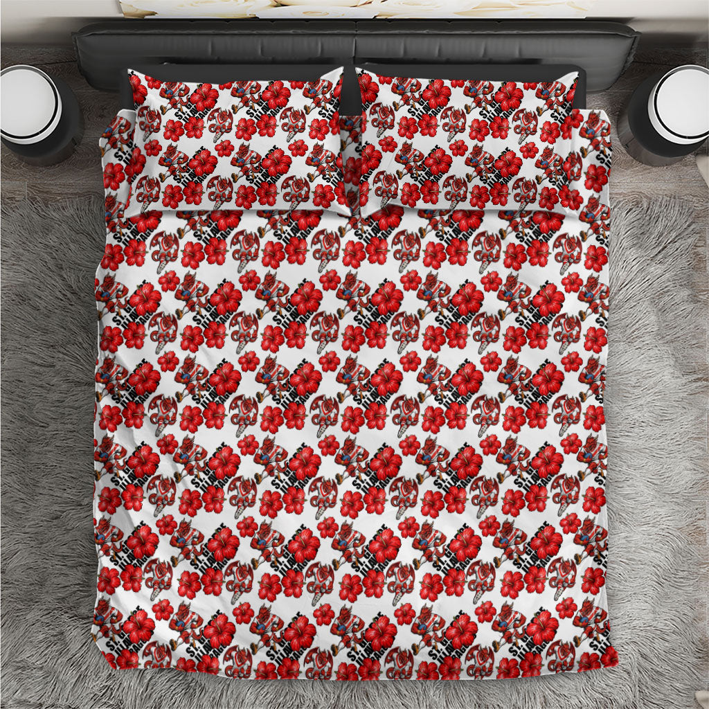 St. George Illawarra Dragons Bedding Set Tropical Hibiscus Floral Seamless Rugby Mascot