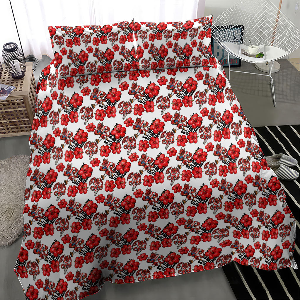 St. George Illawarra Dragons Bedding Set Tropical Hibiscus Floral Seamless Rugby Mascot