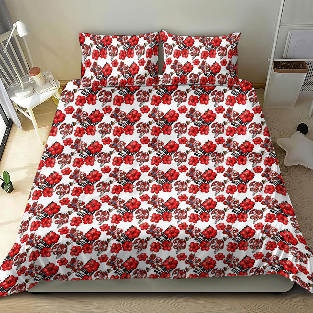 St. George Illawarra Dragons Bedding Set Tropical Hibiscus Floral Seamless Rugby Mascot