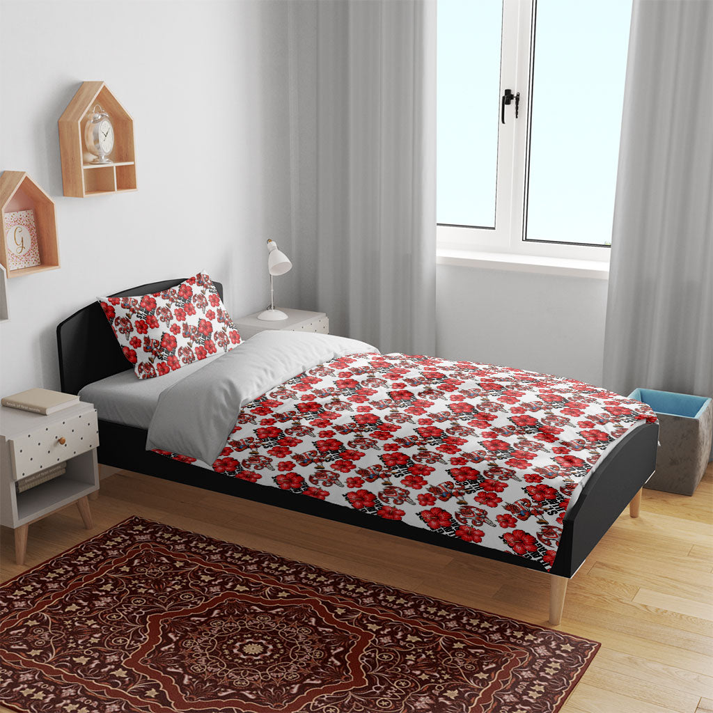 St. George Illawarra Dragons Bedding Set Tropical Hibiscus Floral Seamless Rugby Mascot