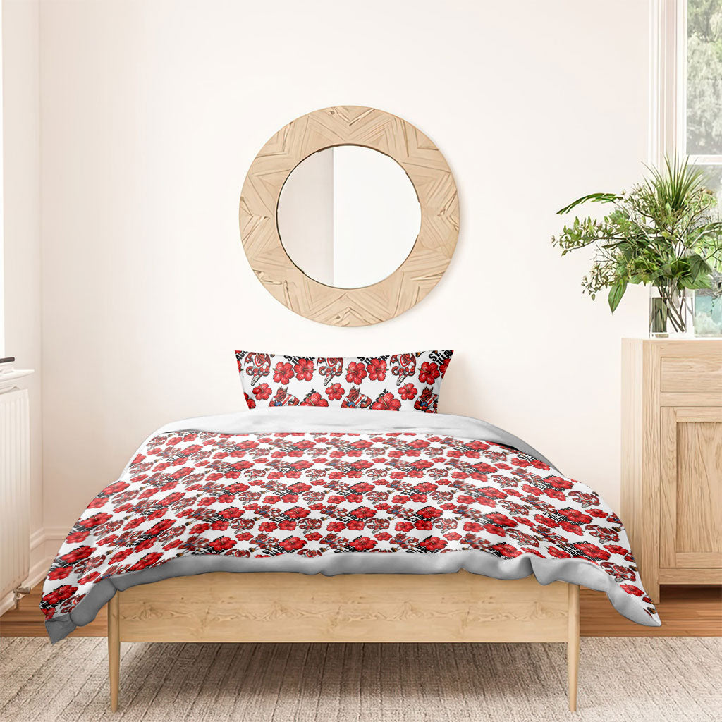 St. George Illawarra Dragons Bedding Set Tropical Hibiscus Floral Seamless Rugby Mascot