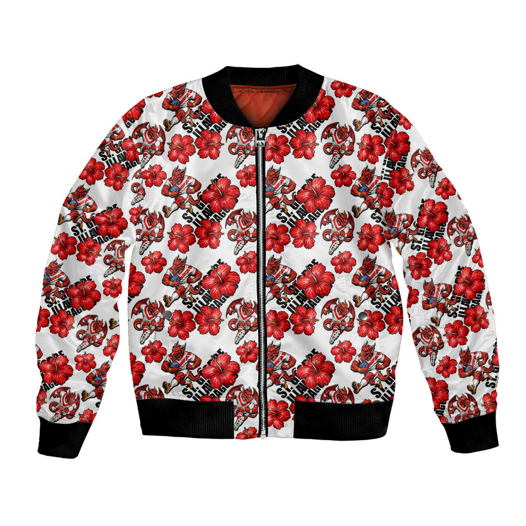 St. George Illawarra Dragons Bomber Jacket Tropical Hibiscus Floral Seamless Rugby Mascot