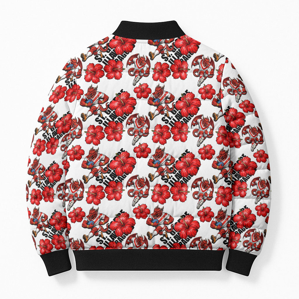 St. George Illawarra Dragons Bomber Puffer Jacket Tropical Hibiscus Floral Seamless Rugby Mascot