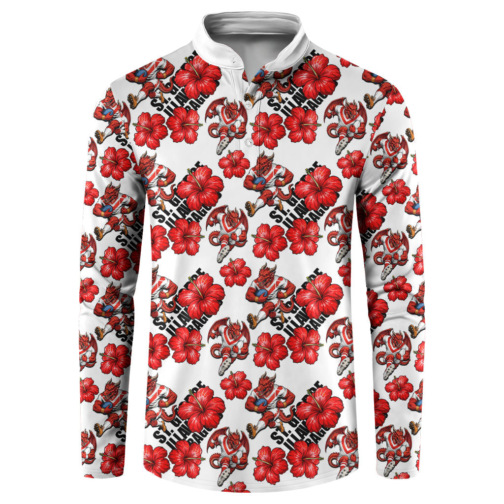 St. George Illawarra Dragons Button Sweatshirt Tropical Hibiscus Floral Seamless Rugby Mascot