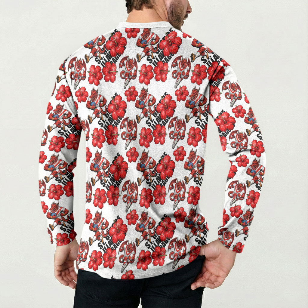 St. George Illawarra Dragons Button Sweatshirt Tropical Hibiscus Floral Seamless Rugby Mascot