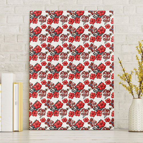 St. George Illawarra Dragons Canvas Wall Art Tropical Hibiscus Floral Seamless Rugby Mascot