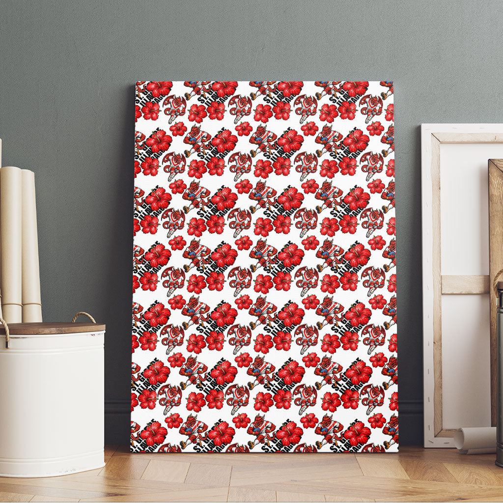 St. George Illawarra Dragons Canvas Wall Art Tropical Hibiscus Floral Seamless Rugby Mascot