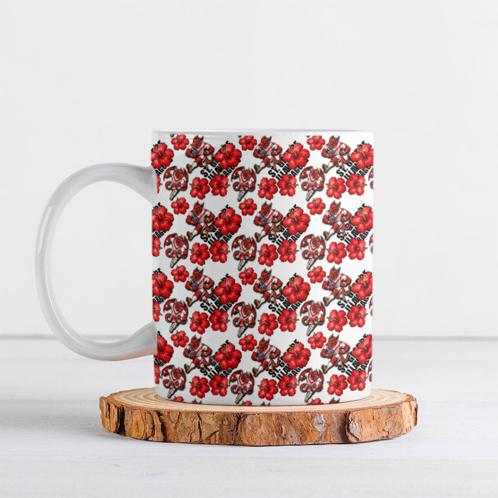 St. George Illawarra Dragons Ceramic Mug Tropical Hibiscus Floral Seamless Rugby Mascot