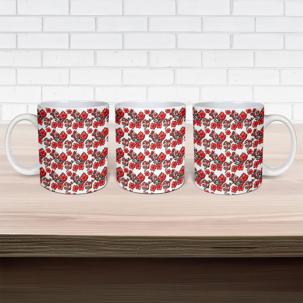 St. George Illawarra Dragons Ceramic Mug Tropical Hibiscus Floral Seamless Rugby Mascot
