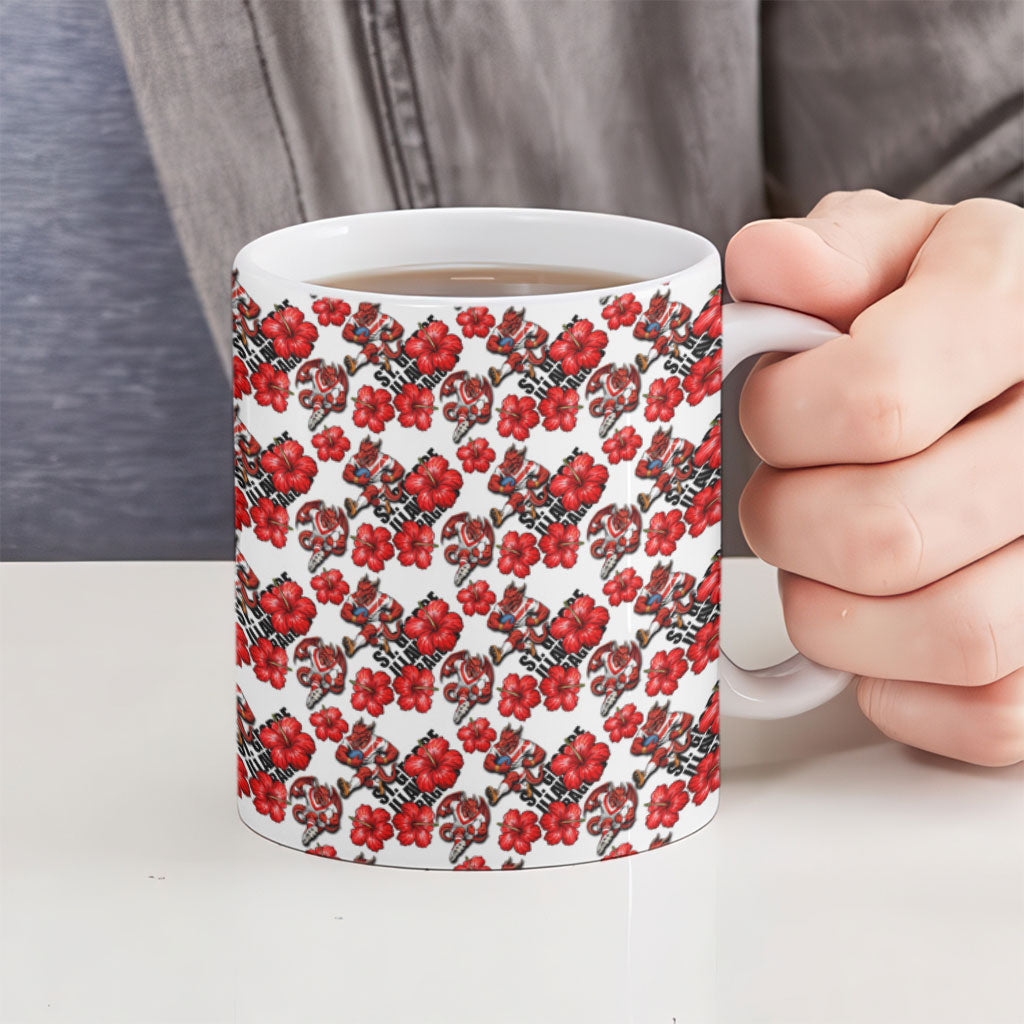 St. George Illawarra Dragons Ceramic Mug Tropical Hibiscus Floral Seamless Rugby Mascot
