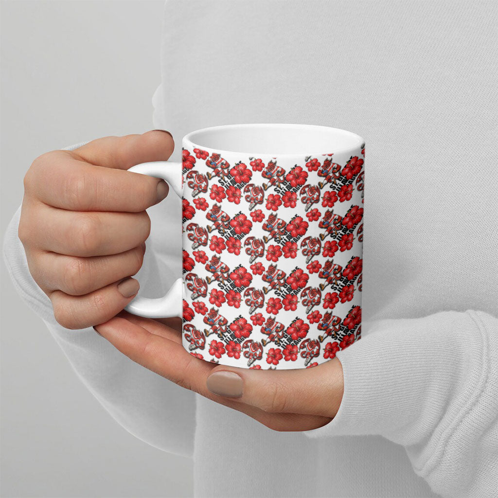 St. George Illawarra Dragons Ceramic Mug Tropical Hibiscus Floral Seamless Rugby Mascot