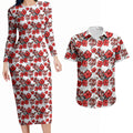 St. George Illawarra Dragons Couples Matching Long Sleeve Bodycon Dress and Hawaiian Shirt Tropical Hibiscus Floral Seamless Rugby Mascot
