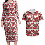 St. George Illawarra Dragons Couples Matching Long Sleeve Bodycon Dress and Hawaiian Shirt Tropical Hibiscus Floral Seamless Rugby Mascot