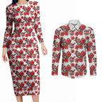 St. George Illawarra Dragons Couples Matching Long Sleeve Bodycon Dress and Long Sleeve Button Shirt Tropical Hibiscus Floral Seamless Rugby Mascot