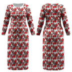 St. George Illawarra Dragons Couples Matching Long Sleeve Bodycon Dress and Long Sleeve Button Shirt Tropical Hibiscus Floral Seamless Rugby Mascot