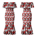 St. George Illawarra Dragons Couples Matching Mermaid Dress and Hawaiian Shirt Tropical Hibiscus Floral Seamless Rugby Mascot