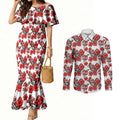 St. George Illawarra Dragons Couples Matching Mermaid Dress and Long Sleeve Button Shirt Tropical Hibiscus Floral Seamless Rugby Mascot