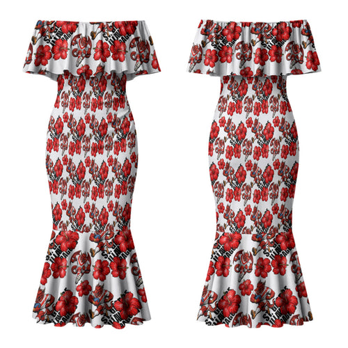 St. George Illawarra Dragons Couples Matching Mermaid Dress and Long Sleeve Button Shirt Tropical Hibiscus Floral Seamless Rugby Mascot