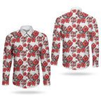 St. George Illawarra Dragons Couples Matching Off Shoulder Maxi Dress and Long Sleeve Button Shirt Tropical Hibiscus Floral Seamless Rugby Mascot