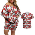 St. George Illawarra Dragons Couples Matching Off Shoulder Short Dress and Hawaiian Shirt Tropical Hibiscus Floral Seamless Rugby Mascot
