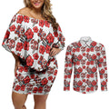 St. George Illawarra Dragons Couples Matching Off Shoulder Short Dress and Long Sleeve Button Shirt Tropical Hibiscus Floral Seamless Rugby Mascot