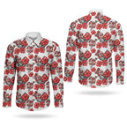 St. George Illawarra Dragons Couples Matching Off Shoulder Short Dress and Long Sleeve Button Shirt Tropical Hibiscus Floral Seamless Rugby Mascot