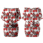 St. George Illawarra Dragons Couples Matching Off Shoulder Short Dress and Long Sleeve Button Shirt Tropical Hibiscus Floral Seamless Rugby Mascot