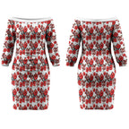 St. George Illawarra Dragons Couples Matching Off The Shoulder Long Sleeve Dress and Long Sleeve Button Shirt Tropical Hibiscus Floral Seamless Rugby Mascot