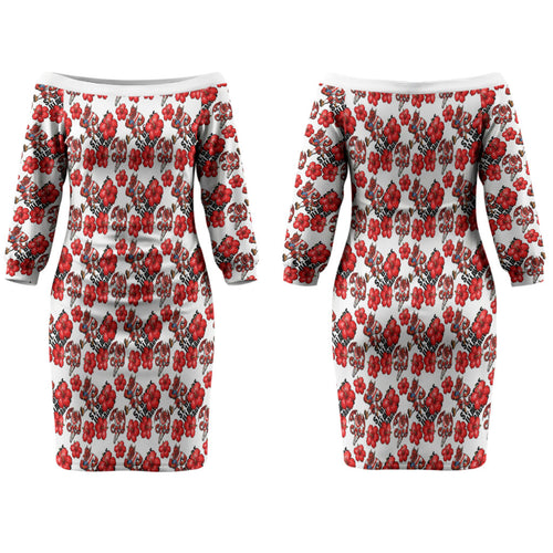 St. George Illawarra Dragons Couples Matching Off The Shoulder Long Sleeve Dress and Long Sleeve Button Shirt Tropical Hibiscus Floral Seamless Rugby Mascot