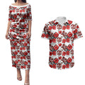 St. George Illawarra Dragons Couples Matching Puletasi and Hawaiian Shirt Tropical Hibiscus Floral Seamless Rugby Mascot