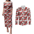 St. George Illawarra Dragons Couples Matching Puletasi and Long Sleeve Button Shirt Tropical Hibiscus Floral Seamless Rugby Mascot