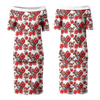 St. George Illawarra Dragons Couples Matching Puletasi and Long Sleeve Button Shirt Tropical Hibiscus Floral Seamless Rugby Mascot