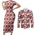 St. George Illawarra Dragons Couples Matching Short Sleeve Bodycon Dress and Long Sleeve Button Shirt Tropical Hibiscus Floral Seamless Rugby Mascot