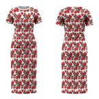 St. George Illawarra Dragons Couples Matching Short Sleeve Bodycon Dress and Long Sleeve Button Shirt Tropical Hibiscus Floral Seamless Rugby Mascot