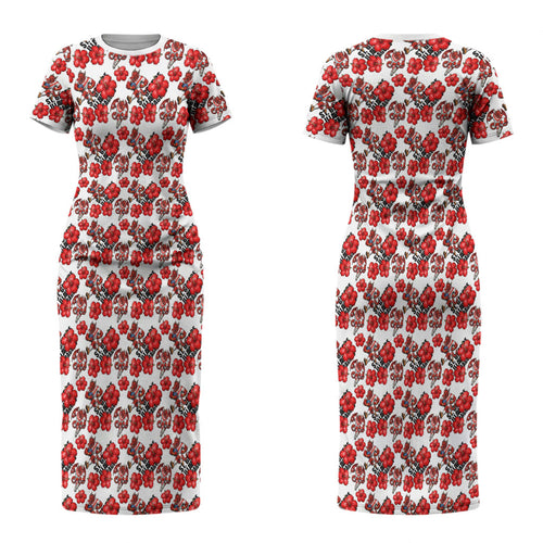 St. George Illawarra Dragons Couples Matching Short Sleeve Bodycon Dress and Long Sleeve Button Shirt Tropical Hibiscus Floral Seamless Rugby Mascot