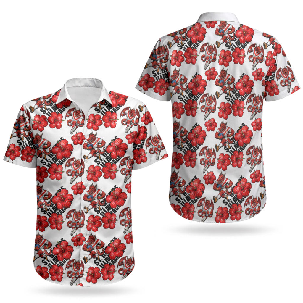 St. George Illawarra Dragons Couples Matching Summer Maxi Dress and Hawaiian Shirt Tropical Hibiscus Floral Seamless Rugby Mascot