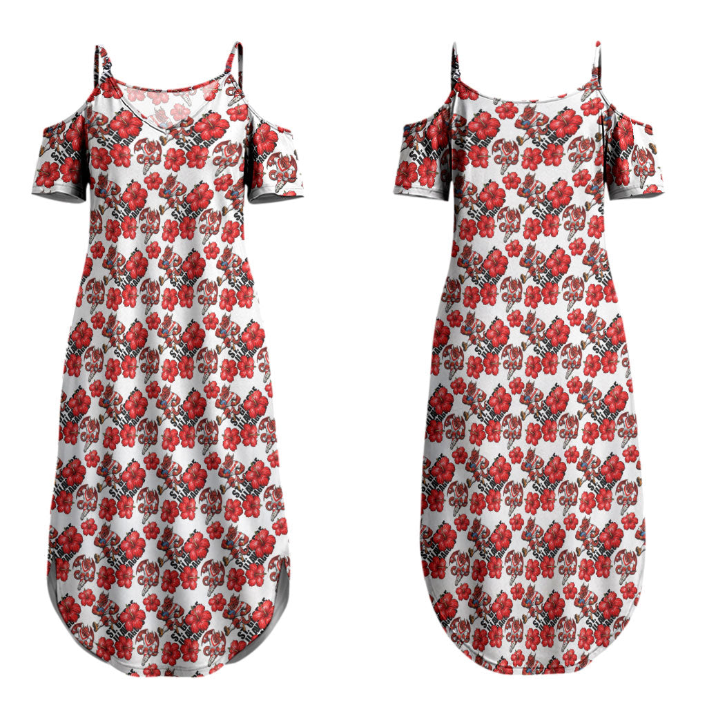 St. George Illawarra Dragons Couples Matching Summer Maxi Dress and Hawaiian Shirt Tropical Hibiscus Floral Seamless Rugby Mascot