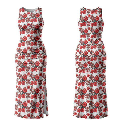 St. George Illawarra Dragons Couples Matching Tank Maxi Dress and Long Sleeve Button Shirt Tropical Hibiscus Floral Seamless Rugby Mascot