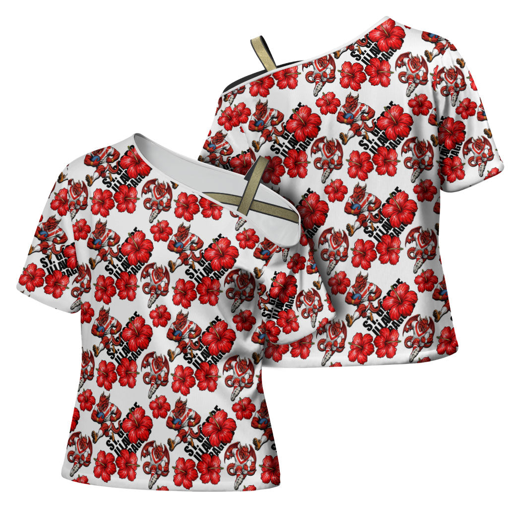 St. George Illawarra Dragons Cross Shoulder Shirt Tropical Hibiscus Floral Seamless Rugby Mascot