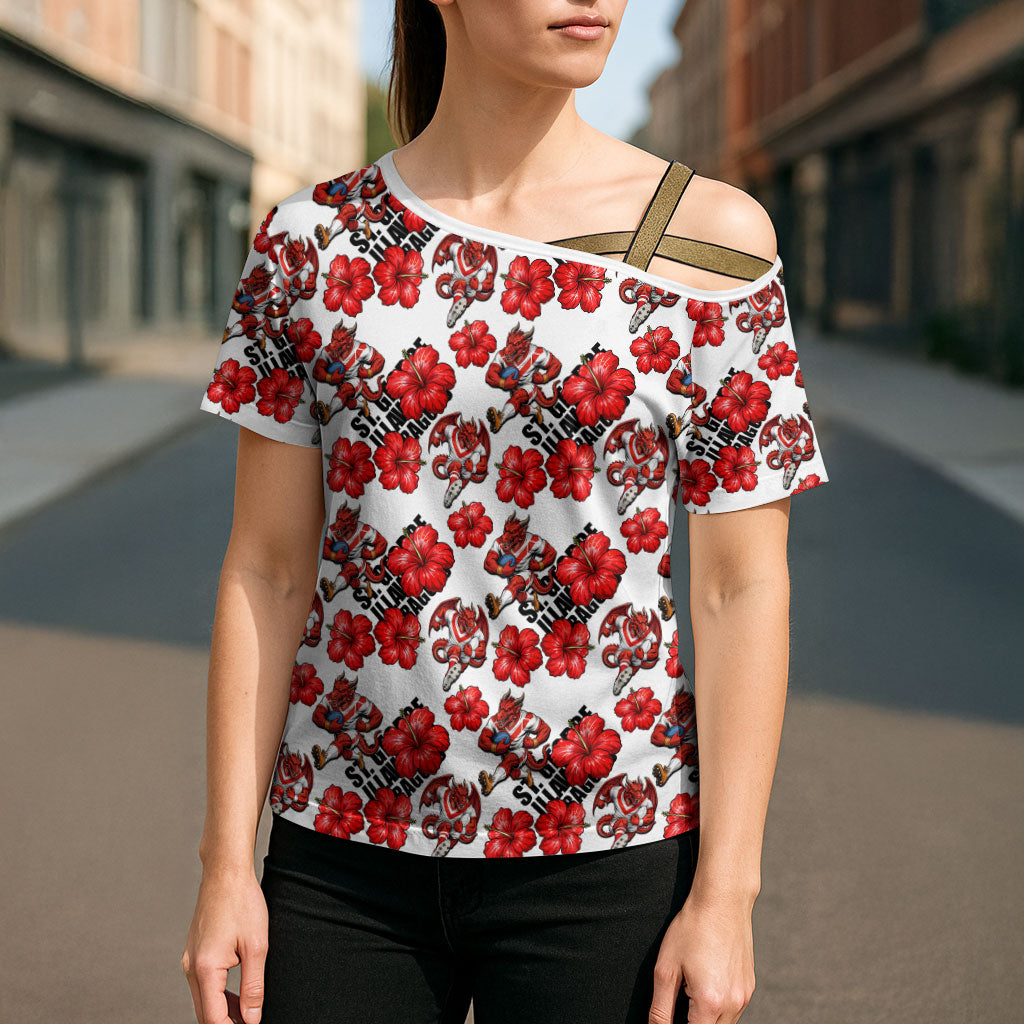 St. George Illawarra Dragons Cross Shoulder Shirt Tropical Hibiscus Floral Seamless Rugby Mascot