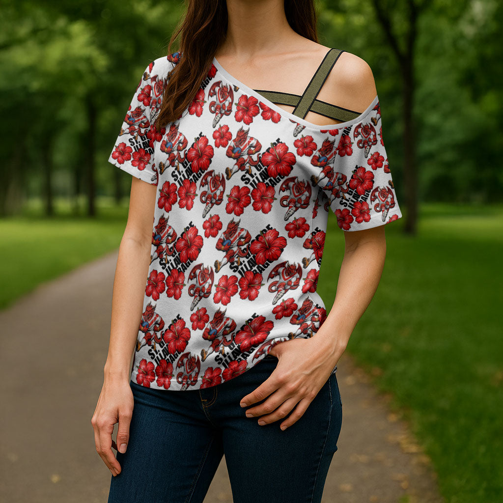 St. George Illawarra Dragons Cross Shoulder Shirt Tropical Hibiscus Floral Seamless Rugby Mascot