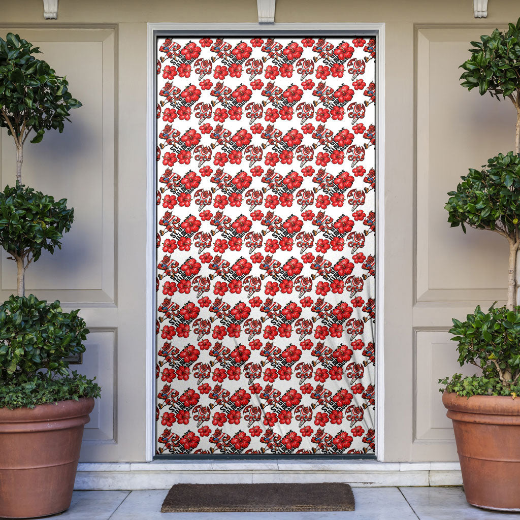 St. George Illawarra Dragons Door Cover Tropical Hibiscus Floral Seamless Rugby Mascot