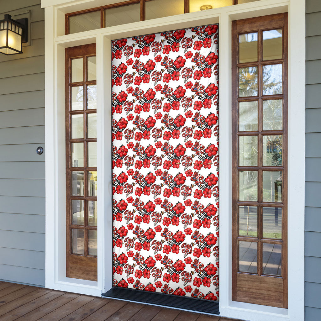 St. George Illawarra Dragons Door Cover Tropical Hibiscus Floral Seamless Rugby Mascot